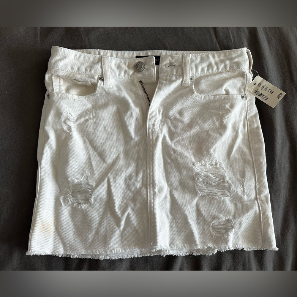 White Distressed Denim Skirt